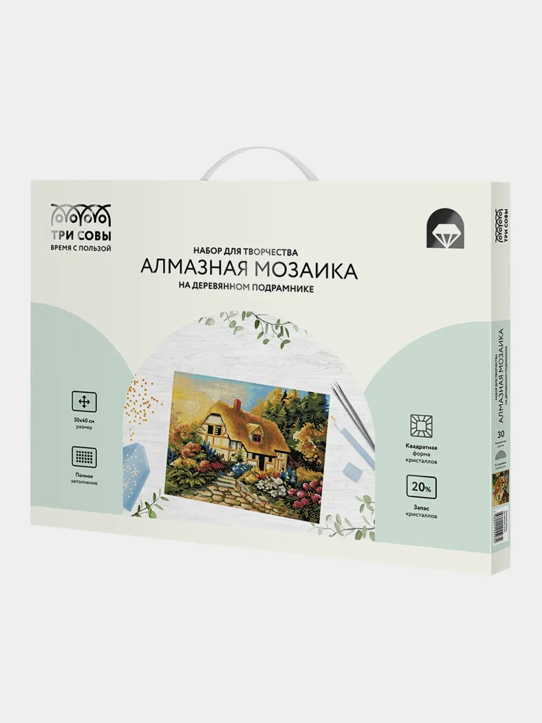 Алмазная мозаика Три совы "Сказочная избушка", холст на деревянном подрамнике, 30х40 см