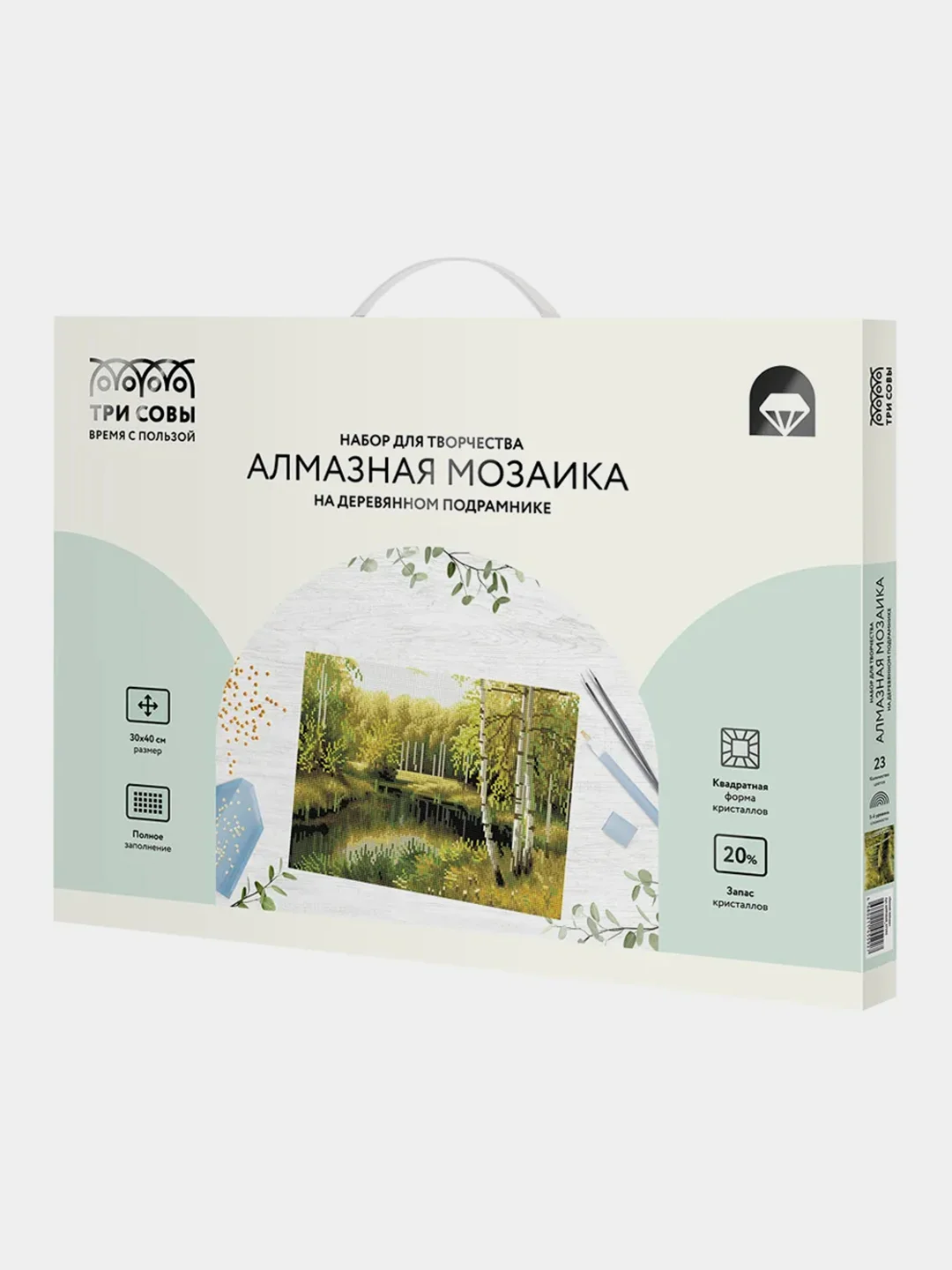 Алмазная мозаика Три совы "Летний пейзаж", холст на деревянном подрамнике, 30х40 см