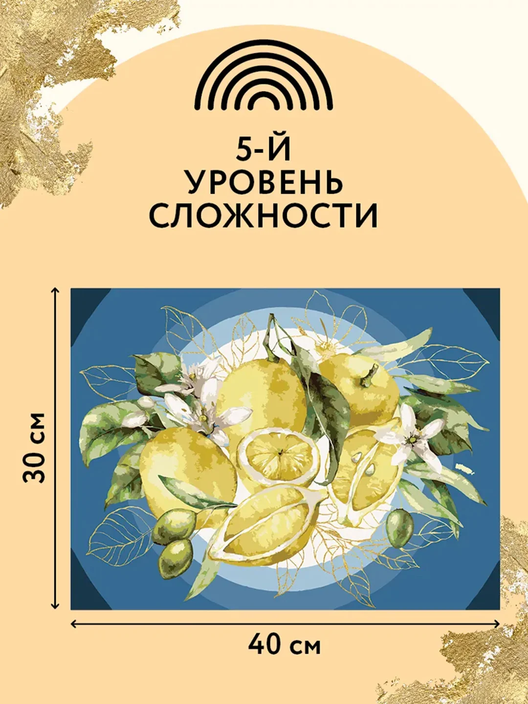 Картина по номерам на холсте Три совы "Лимоны", с поталью, красками и кистями, 30х40 см