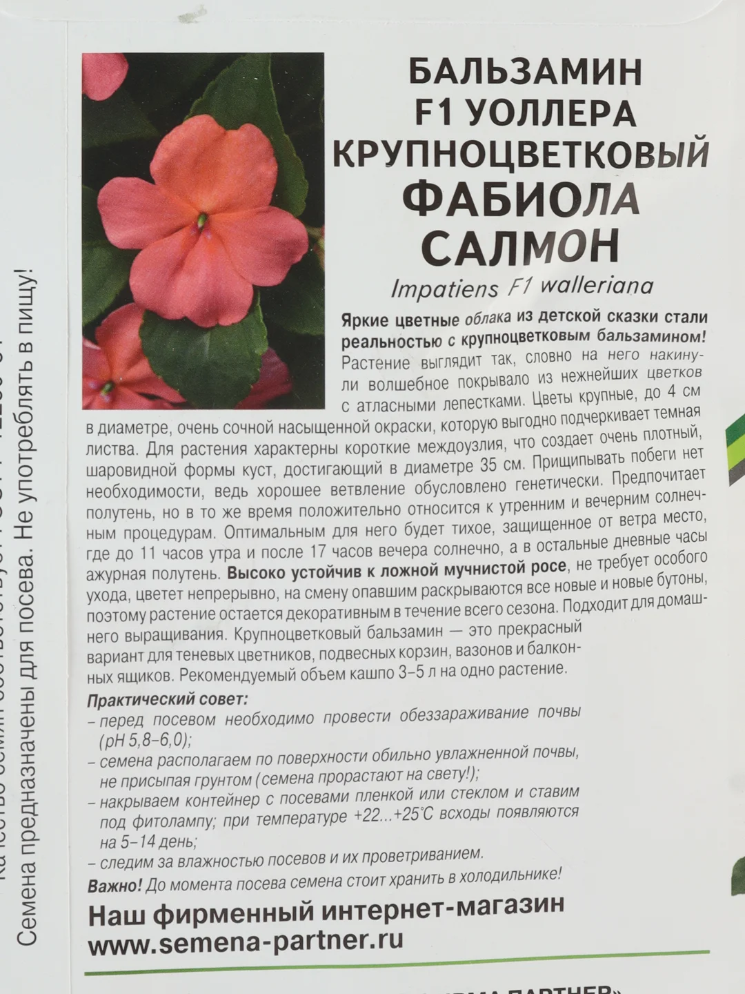 Бальзамин F1 Уоллера крупноцветковый Фабиола Салмон партнер (семена,цветы)