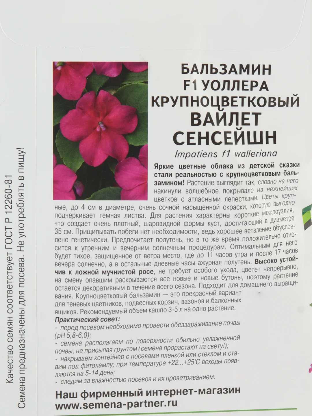 Партнер Бальзамин Уоллера F1 крупноцветковый ВАЙЛЕТ СЕНСЕЙШН партнер (семена,цветы)