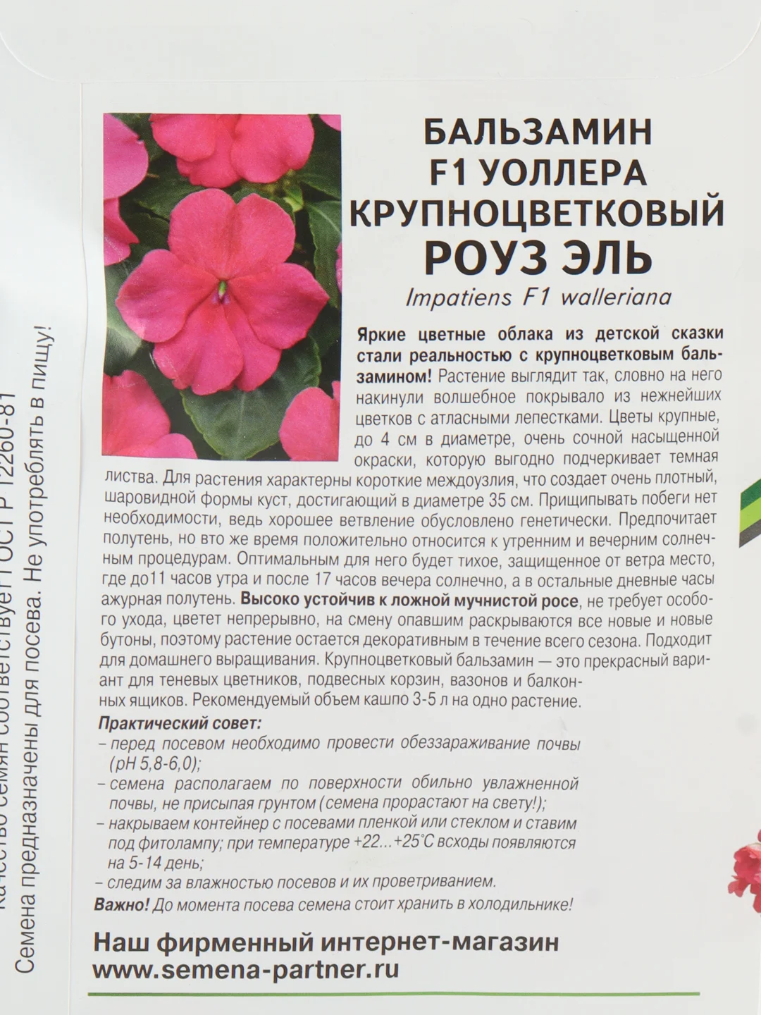 Бальзамин F1 Уоллера крупноцветковый Роуз Эль партнер (семена,цветы)