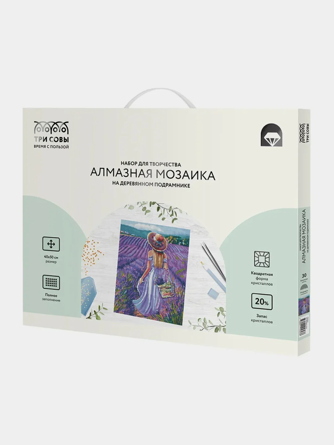 Алмазная мозаика Три совы "Прованс", холст на деревянном подрамнике, 40х50 см