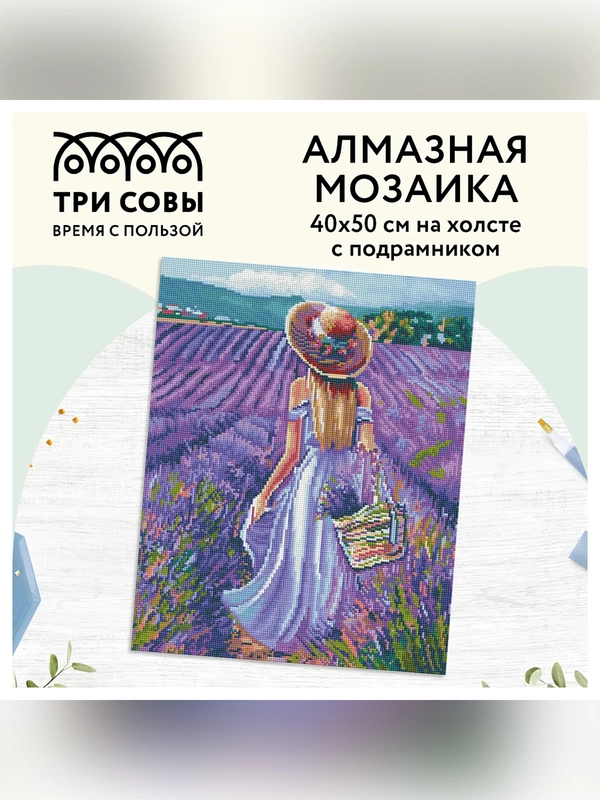 Алмазная мозаика Три совы "Прованс", холст на деревянном подрамнике, 40х50 см