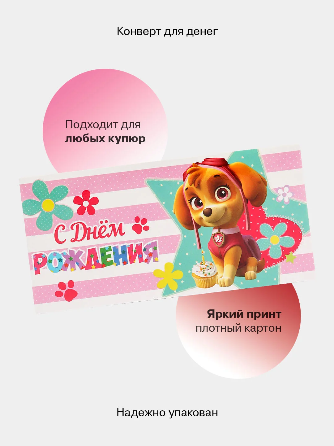 Бирюзовый конверт-открытка для денег подарочный, детский "Для девочки, девушки", 50 видов