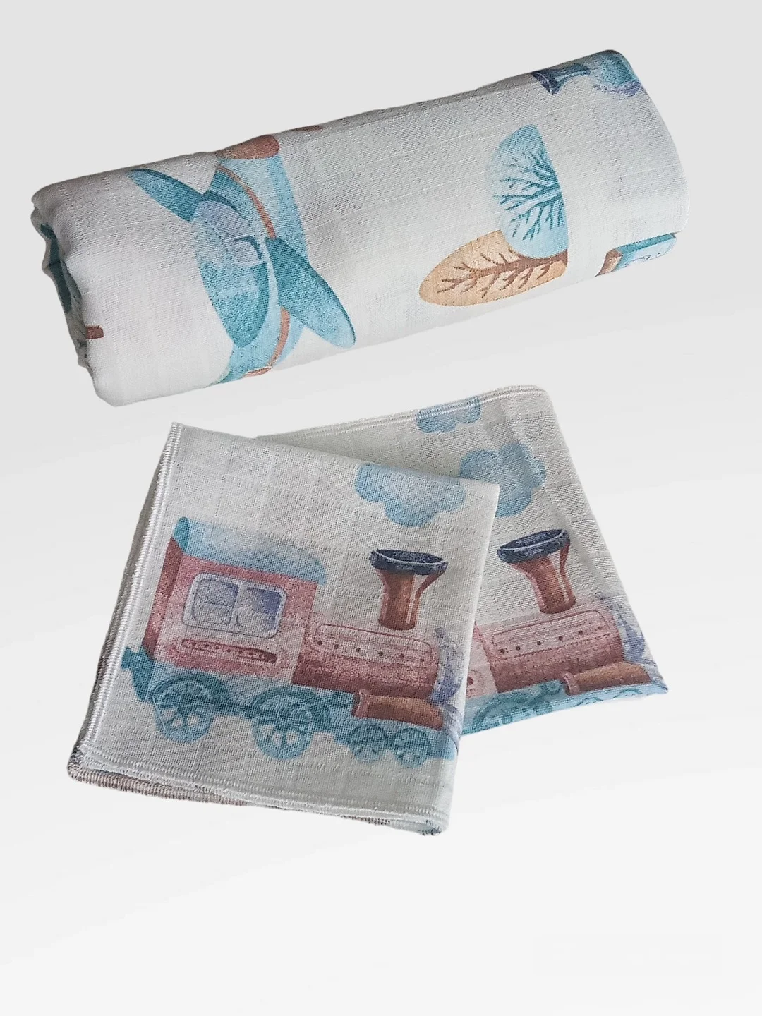 Пелёнка муслиновая детская, 130х100 см, 100%хлопок + 2 платочка (салфетки)
