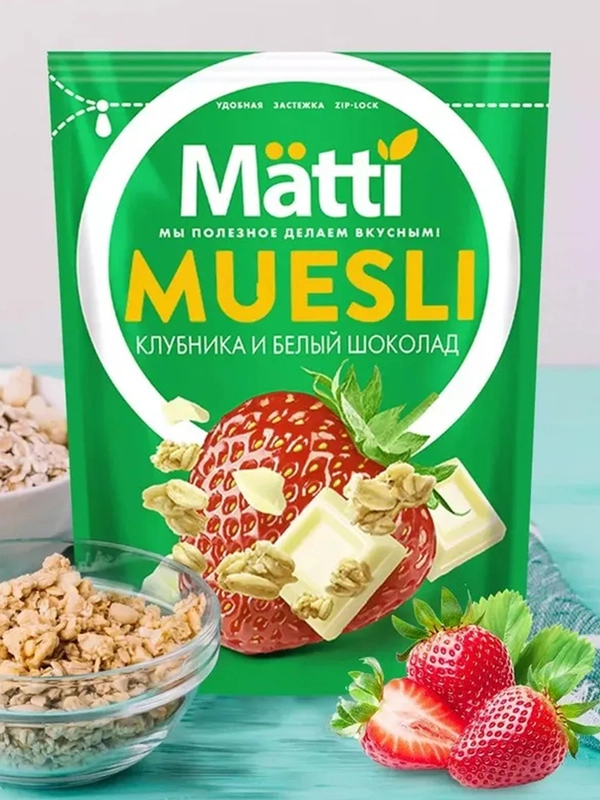 Мюсли MATTI Клубника и белый шоколад, 250 г