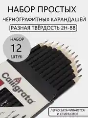 Хром карандаш простой чернографитный/ набор простых чернографитных карандашей, 12 штук