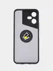 Черный чехол противоударный Tecno Pova Neo 3(Техно Пова Нео 3) с металлической подставкой кольцом
