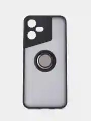 Черный чехол противоударный Tecno Pova Neo 3(Техно Пова Нео 3) с металлической подставкой кольцом