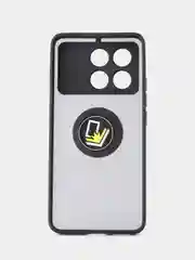 Черный чехол противоударный Xiaomi Poco X6 Pro (Поко Х6 Про), с металлической подставкой кольцом