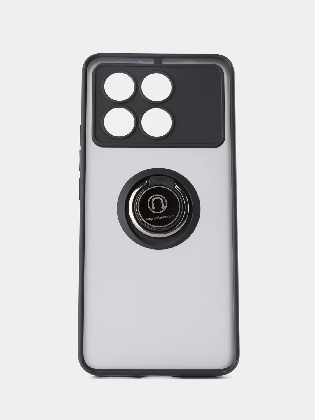 Черный чехол противоударный Xiaomi Poco X6 Pro (Поко Х6 Про), с металлической подставкой кольцом