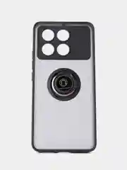 Черный чехол противоударный Xiaomi Poco X6 Pro (Поко Х6 Про), с металлической подставкой кольцом