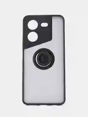 Черный чехол противоударный Tecno Pova 5 (Техно Пова 5), с металлической подставкой кольцом
