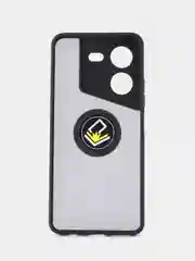 Черный чехол противоударный Tecno Pova 5 (Техно Пова 5), с металлической подставкой кольцом