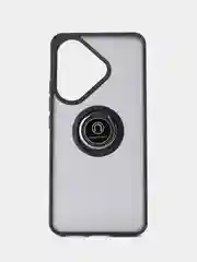 Черный чехол противоударный Xiaomi POCO F6 (Сяоми Поко Ф6), с металлической подставкой кольцом
