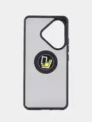 Черный чехол противоударный Xiaomi POCO F6 (Сяоми Поко Ф6), с металлической подставкой кольцом