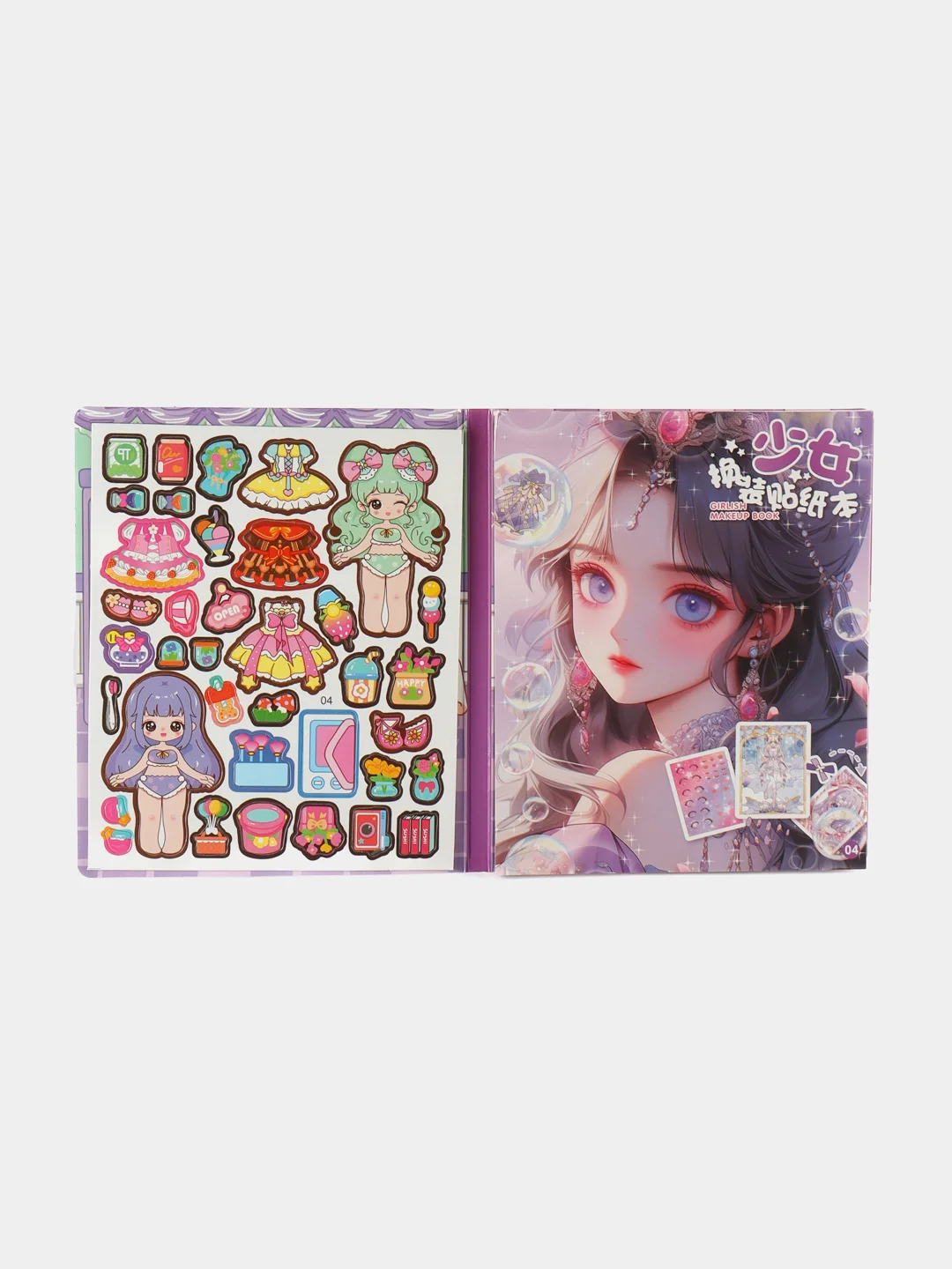 Лавандовый блокнот Аниме с наклейками.girlish makeup book
