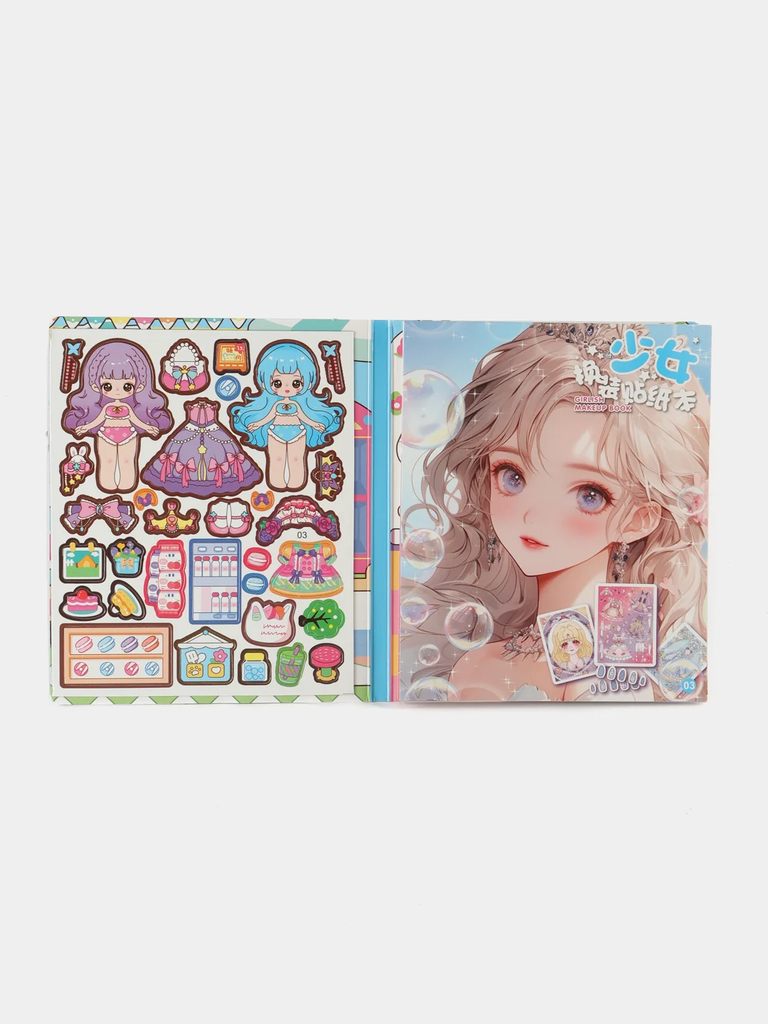 Голубой блокнот Аниме с наклейками.girlish makeup book
