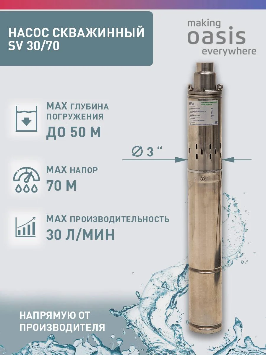 Серый металлик насос скважинный погружной для воды "making Oasis everywhere" SV 30/70