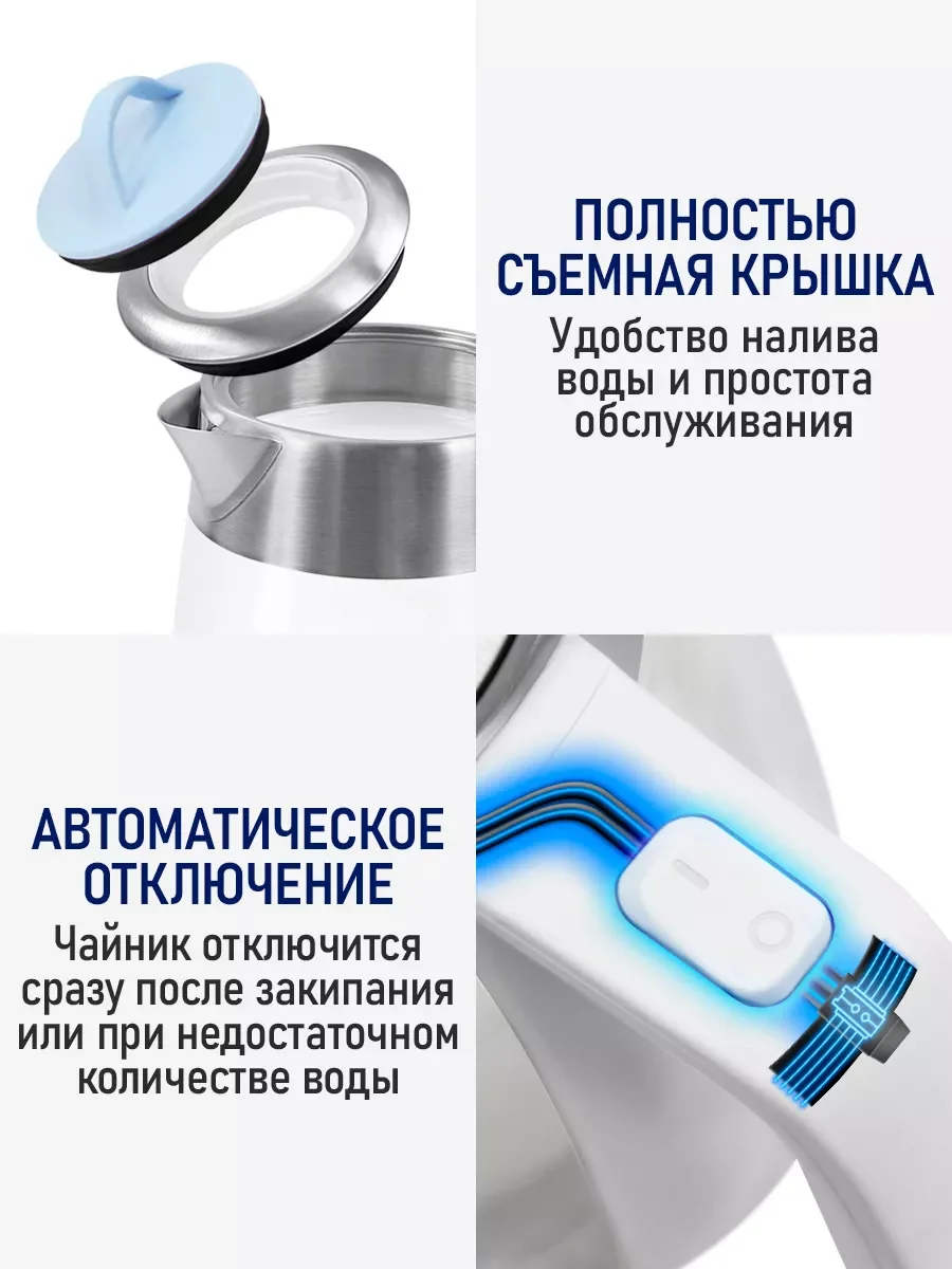 Белый электрический чайник STINGRAY ST-KT3006A белый/голубой