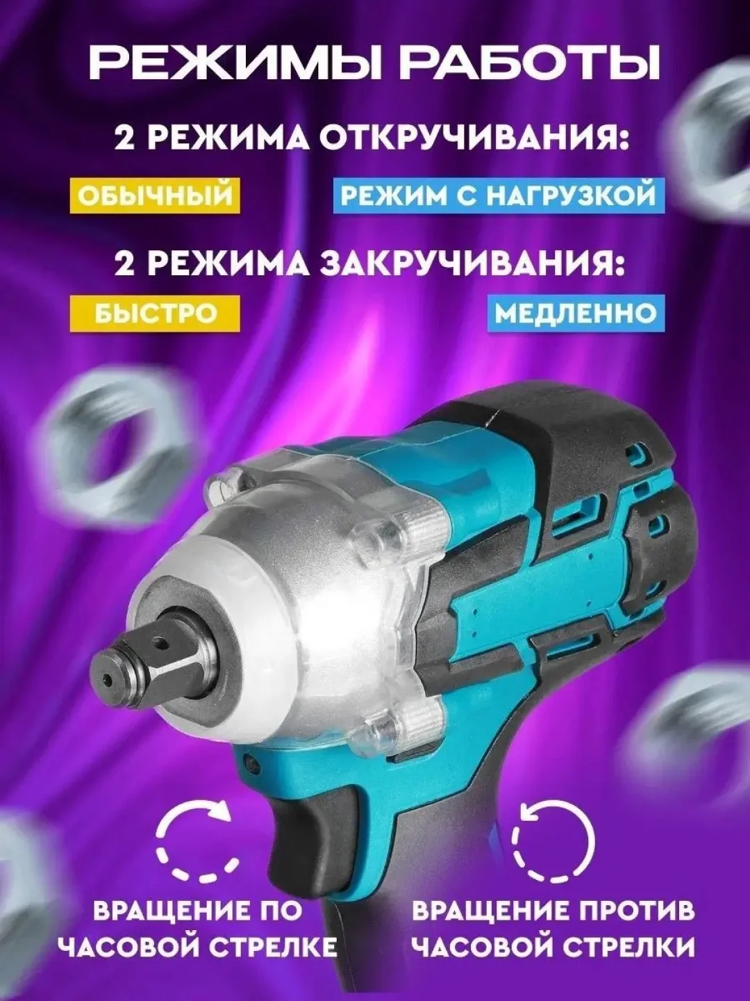 Синий гайковерт-шуруповерт аккумуляторный 20V, 380Нм, 2 АКБ, в кейсе, набор инструментов