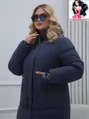 Темно-синий куртка зимняя женская длинная, пуховик с водоотталкивающим покрытием и с капюшоном, 2X-6XL