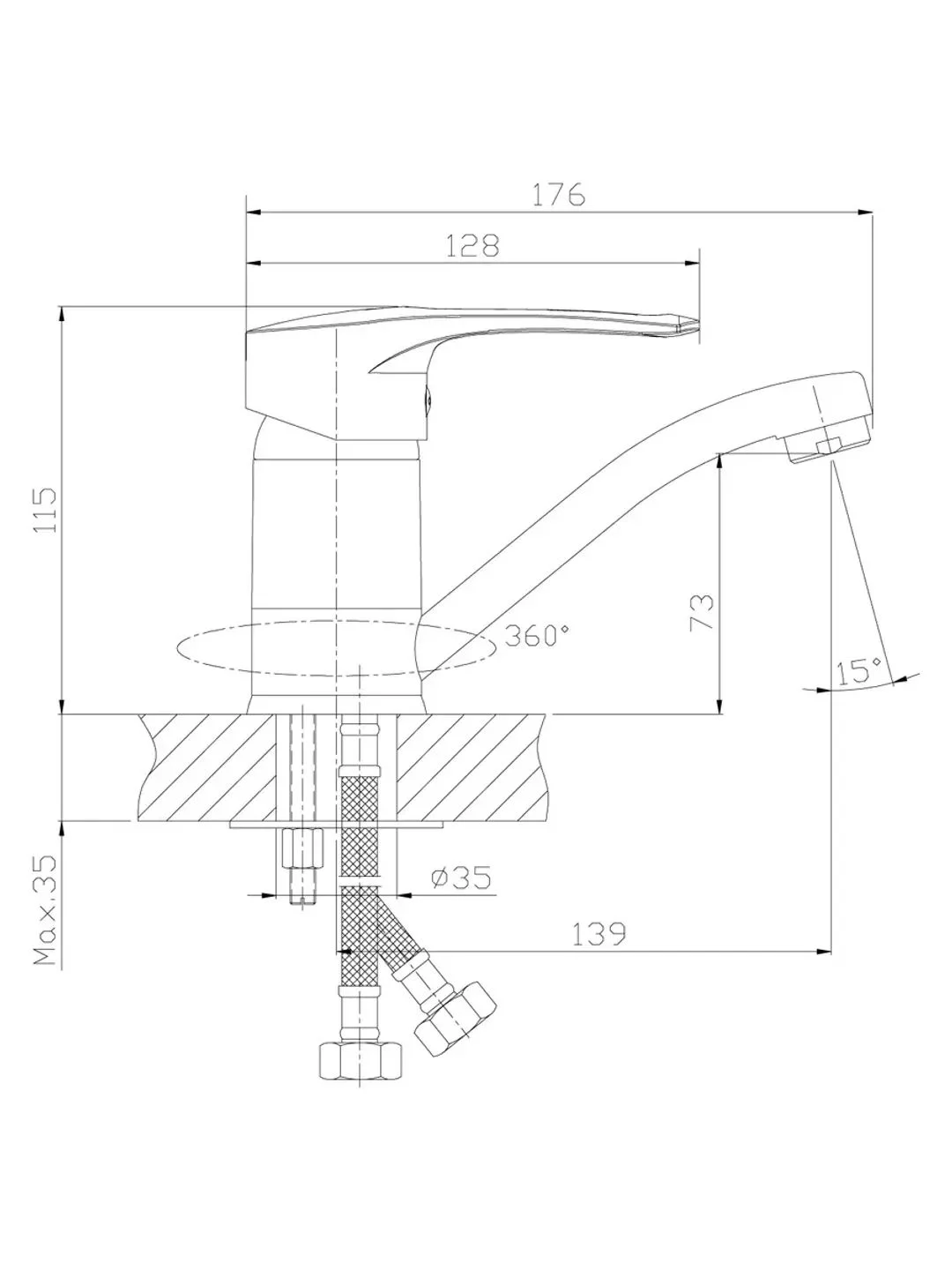 Смеситель Rossinka Silvermix T40-22, для раковины
