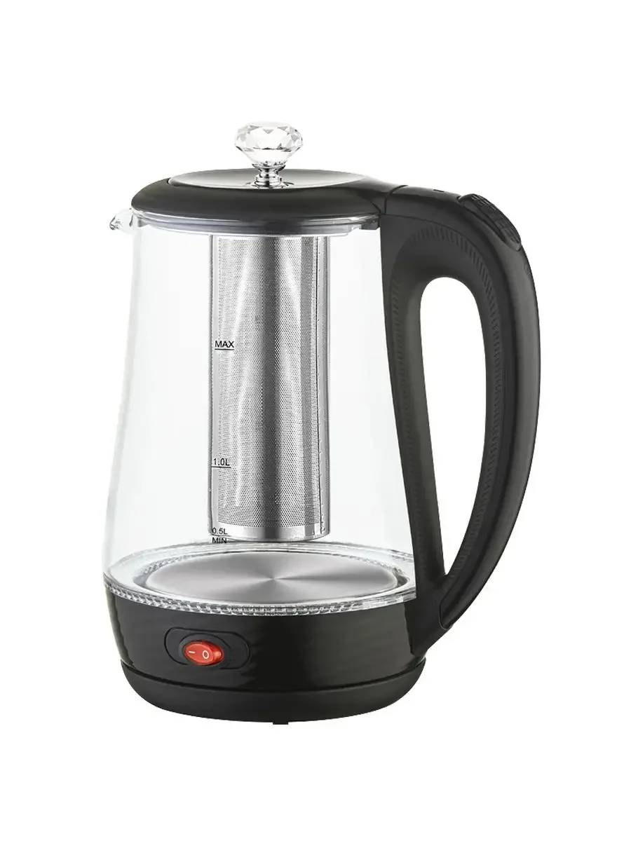 Черный чайник электрический MARTA MT-4642 стеклянный/ 2200W/ Объем-1,8л/ черный чайник