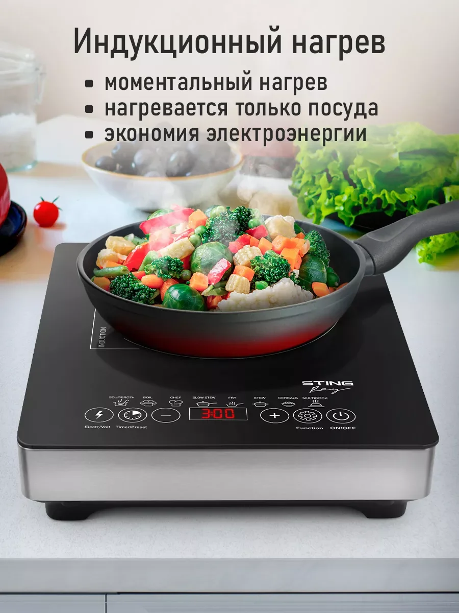 Черный электрическая индукционная безимпульсная плитка STINGRAY ST-HP3506A сталь