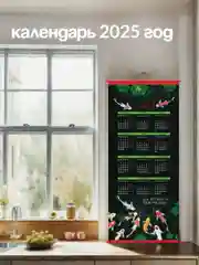 Черный календарь циновка 2025 32х75 см