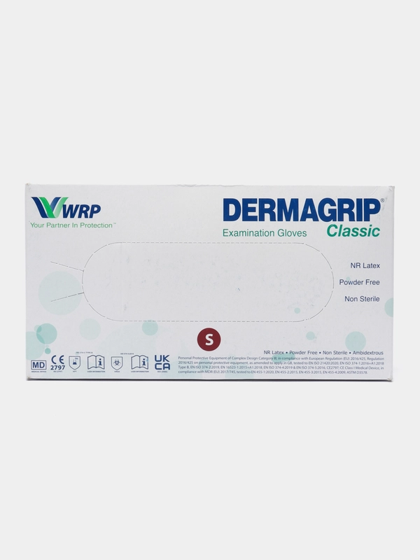 Перчатки медицинские одноразовые Dermagrip Classic, 630062, латексные смотровые 100 штук S
