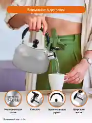 Серый чайник со свистком HOME ELEMENT HE-WK1602, 2л, нерж. сталь, светло-серый матовый