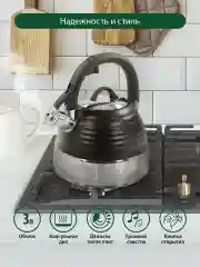 Черный чайник со свистком MARTA MT-3098 3 л, капсульное дно, нержавеющая сталь, черный матовый