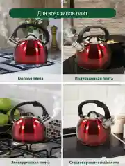 Черный чайник со свистком MARTA MT-3089 2 л/ нержавеющая сталь, красный