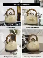 Бежевый чайник со свистком KATANA KT-KE3000C 2.8 л, чайник для плиты нержавеющая сталь, бежевый