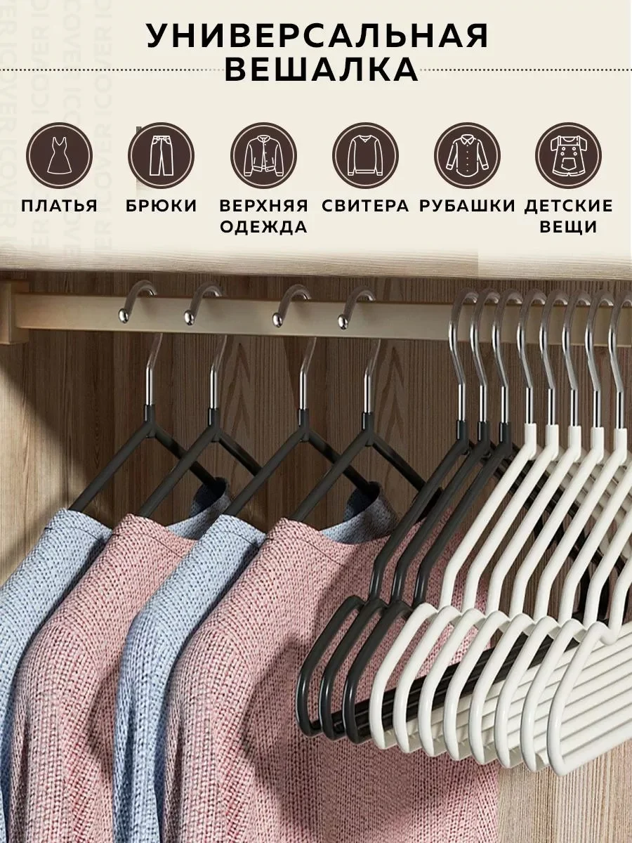Белый комплект вешалка-плечики для одежды металлические 20 шт, Ridberg, белые