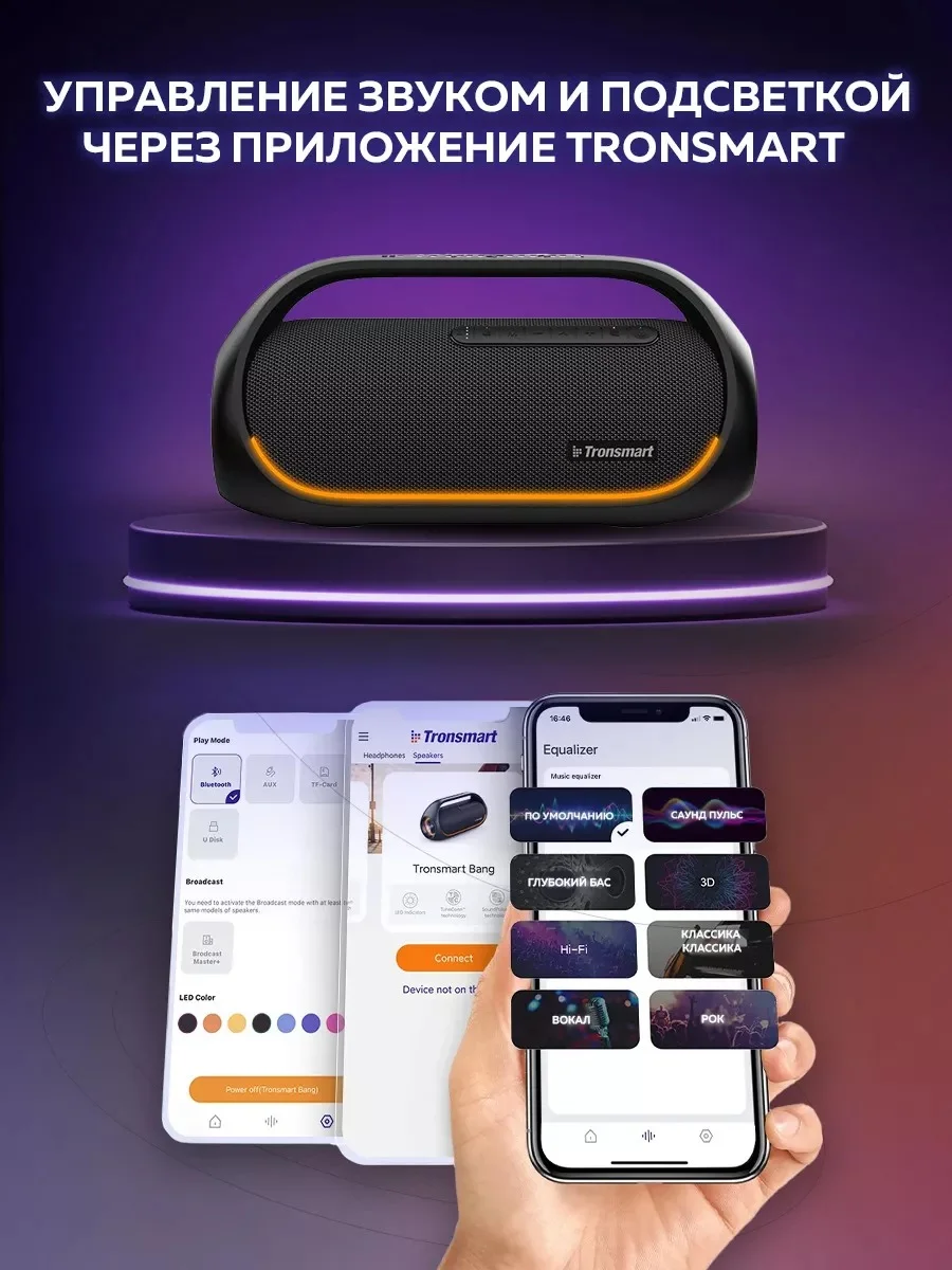 Черный колонка портативная беспроводная блютуз Tronsmart Bang 60W