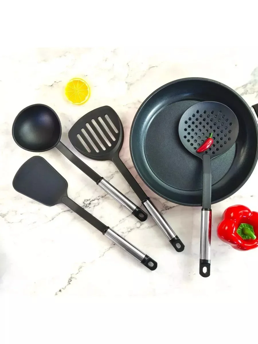 Черный шумовка, половник, лопатка для мяса, лопатки, комплект для приготовления