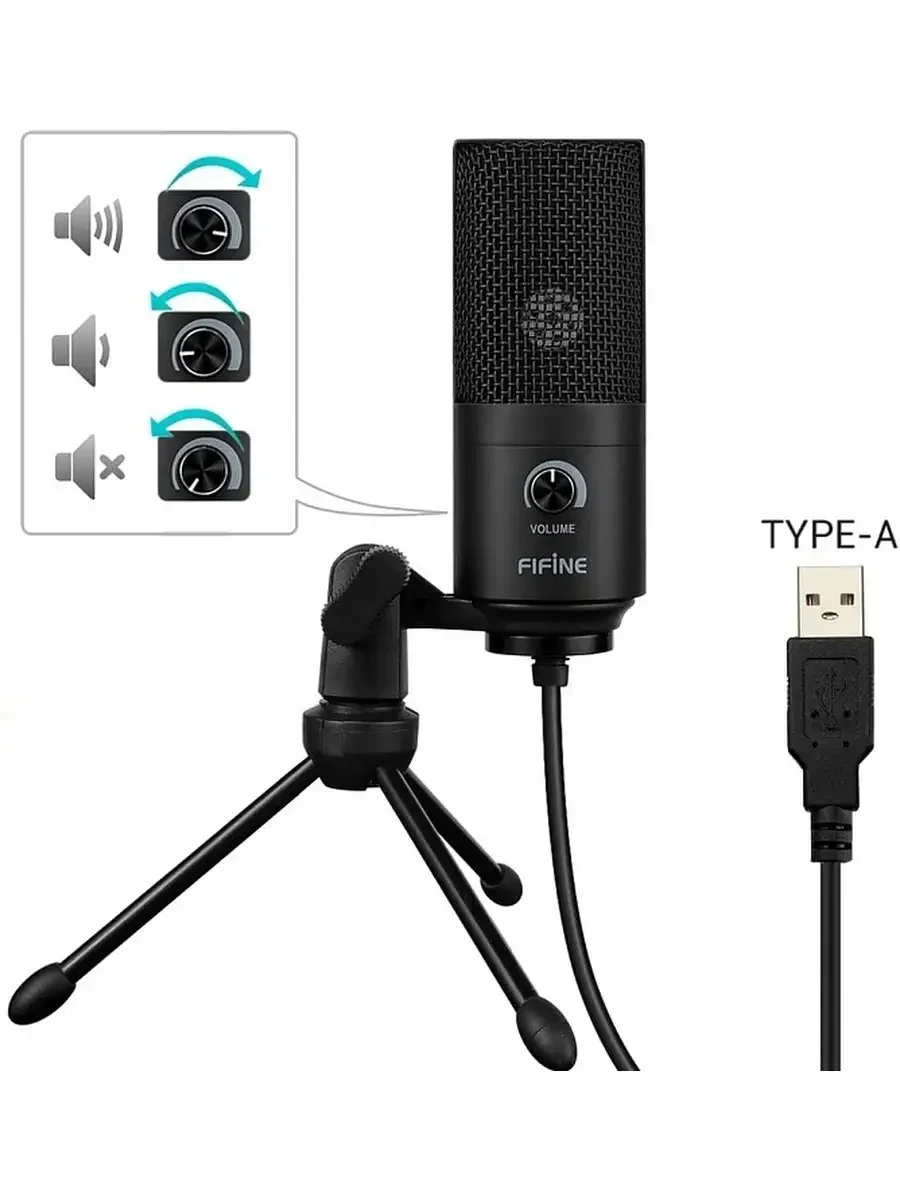 Черный конденсаторный студийный USB-микрофон FIFINE K669B компьютерный для стримов и конференций