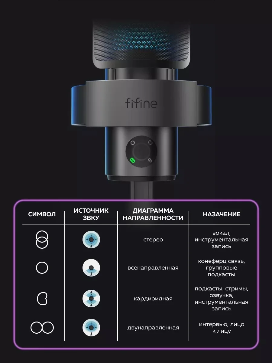 Черный конденсаторный RGB USB-микрофон Fifine AmpliGame A9 микрофон для компьютера игровой