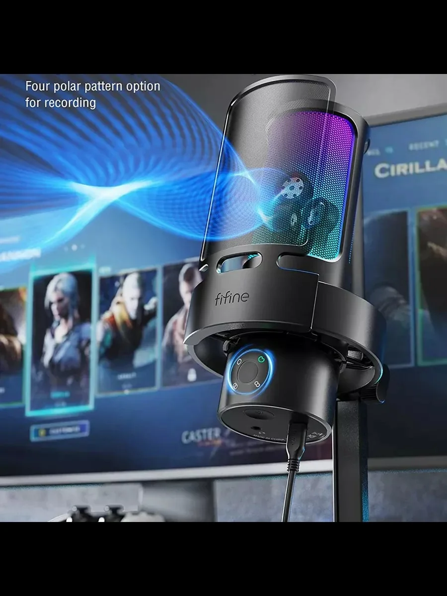 Черный конденсаторный RGB USB-микрофон Fifine AmpliGame A9 микрофон для компьютера игровой