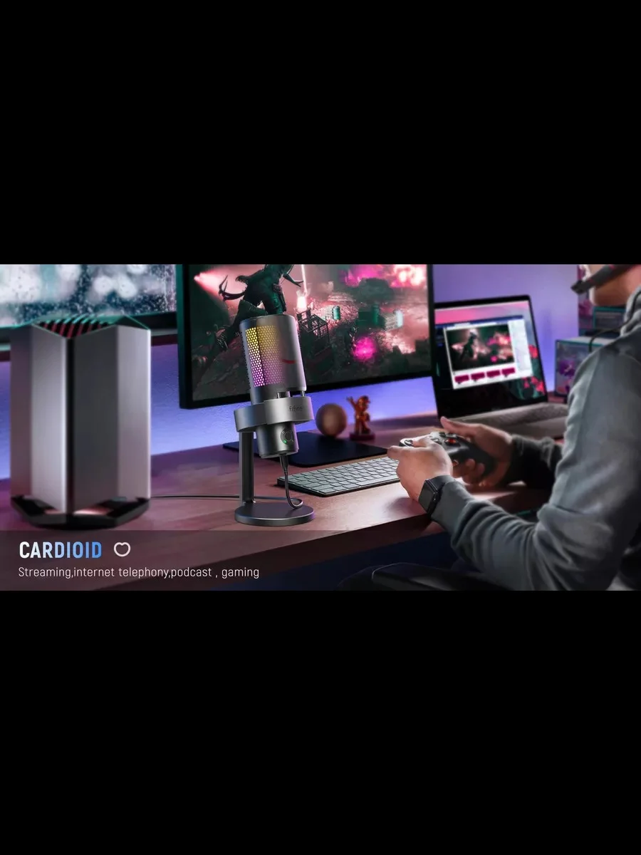 Черный конденсаторный RGB USB-микрофон Fifine AmpliGame A9 микрофон для компьютера игровой