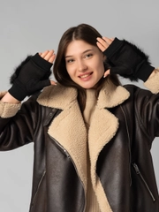 Женские перчатки митенки с мехом