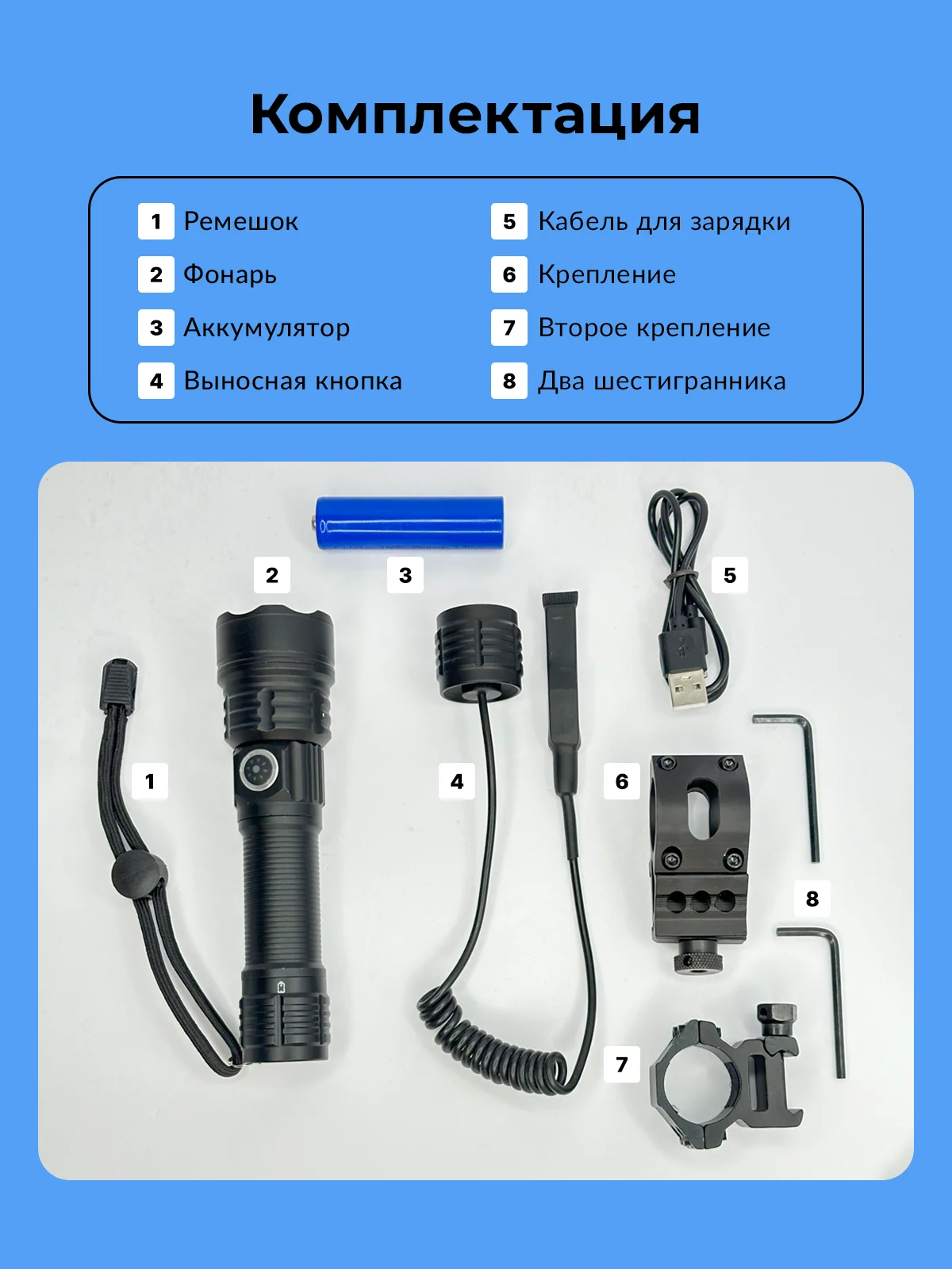 Подствольный фонарь тактический для охоты, на оружие