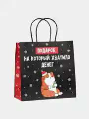 Терракотовый пакет подарочный новогодний с приколами, 22 х 22 х 11 см