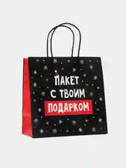 Рыжий пакет подарочный новогодний с приколами, 22 х 22 х 11 см