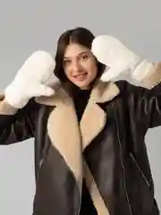 Женские теплые варежки с мехом