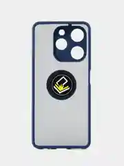 Синий чехол противоударный Tecno Spark 10 Pro (Спарк 10 Про), с металлической подставкой кольцом
