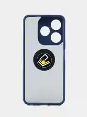 Синий чехол противоударный Tecno Spark 10 / Spark 10C, с металлической подставкой кольцом
